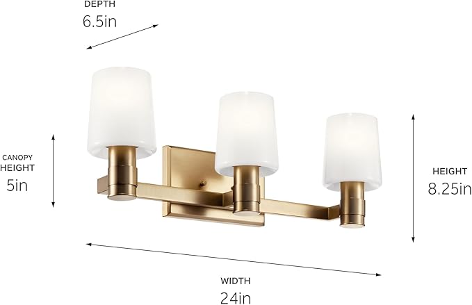 Kichler Adani 3-Light Vanity Light Fixture, Modern Bathroom Vanity Lighting with Opal Glass in Champagne Bronze for Bathroom or Powder Room Wall Mount (8.25" x 24"), 55176CPZ