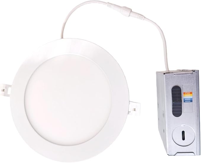 LEDYOND 6-Pack 6 Inch Canless LED Recessed Lighting with Iron Junction Box, 1200LM Slim Wafer Light, 5CCT 2700K-5000K Selectable, CRI 90+, Dimmable Metal Trim Retrofit Ceiling Light, Energy Star &ETL