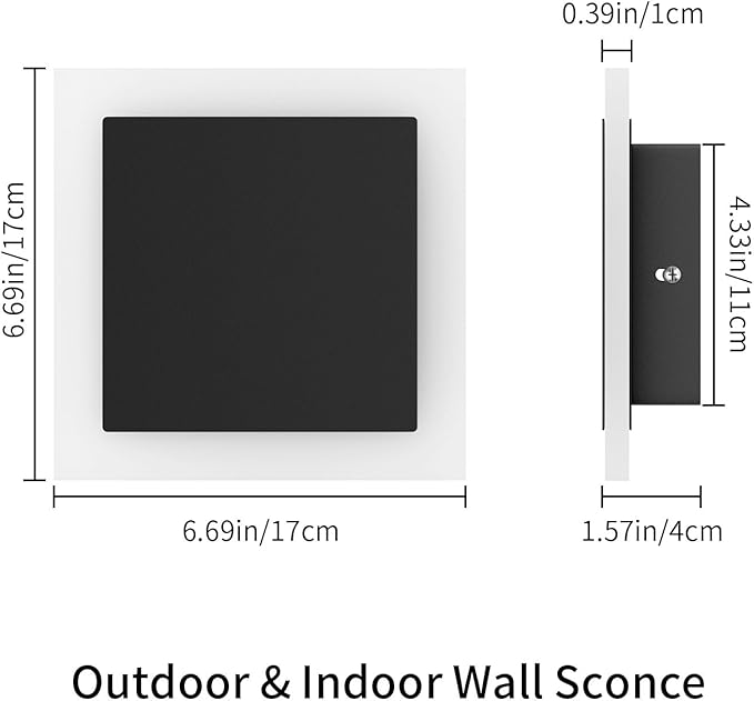2 Packs LED Wall Light Outdoor Indoor Modern Wall Sconce Mini Sconce Outdoor Wall Lights Aluminum Waterproof Black Wall Mount Light LED Wall Sconces Warm White 3000K (Square)