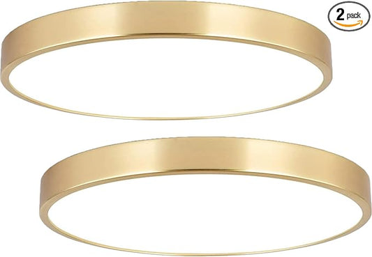 2 Pack 9 Inch Brushed Gold Metal Flush Mount LED Ceiling Light,3000K-5000K Thin Round Low Profile Ceiling Lamp,Modern Surface Mount Ceiling Light Fixtures for Bedroom Hallway Bathroom