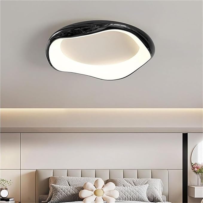 KISAD Nordic Modern and Minimalism Irregular Ceiling Lights Acrylic Shade Semi Flush Mount Ceiling Lamp Iron Body Three-Color Mode Ceiling Light Fixture White Or Black for Bedroom(Black,42cm/16.5in)