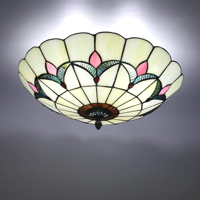 16 Inch Vintage Chandeliers Light Tiffany Style Ceiling Light Stained Glass Flush Mount Ceiling Lighting Fixture Lamp (16 Inch 40CM Y)