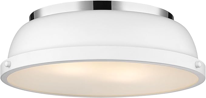 Golden Lighting 3602-14 CH-WHT Duncan Flush Mount, Chrome with Matte White Shade