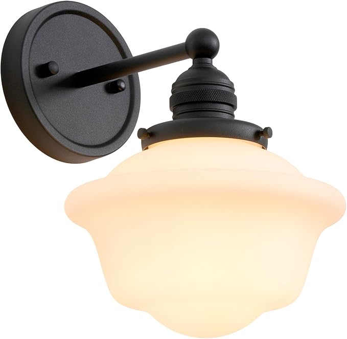 Black Wall Sconce Minimalist Vintage Bathroom Wall Sconce Light with Frosted Milk Glass Farmhouse Bathroom Vanity Lights for Living Room Bedroom Hallway E26 Hardwire