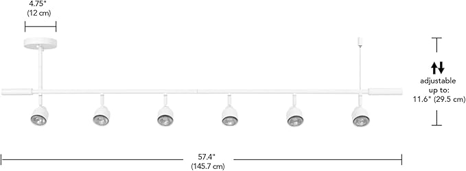 Globe Electric 64000054 6-Light Adjustable Height Track Lighting, Matte White, Pivoting Shades, GU10 Base, Minimalist Ceiling Light for Kitchen or Dining Room, Dimmer Switch Compatible