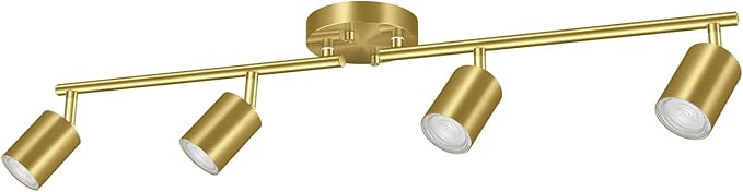 Track Lighting Ceiling Fixture Gold, Modern Kitchen Light Fixtures Ceiling, 4-Light Rotatable LED Track Lights, Semi Flush Wall Spotlight for Living Room/Hallway/Office(GU10 Socket, Bulb Not Included)