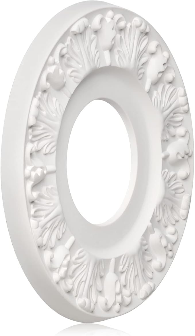 2 Pcs Vintage Carved Flower Ceiling Medallion for Light Fixtures and Ceiling Fans (10-1/8"OD X 4"ID White)