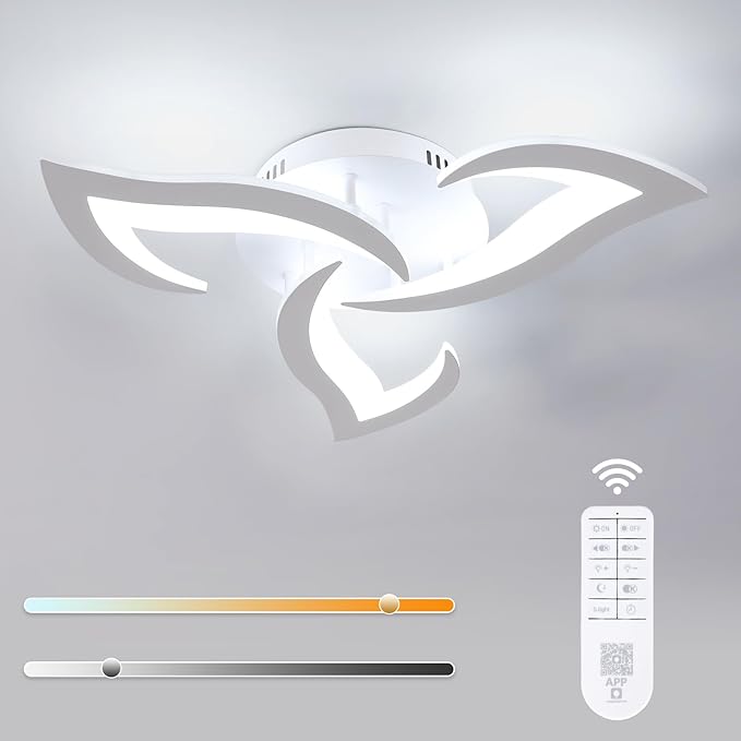 Goeco Modern Ceiling Light, Dimmable Acrylic Ceiling Light with Remote Control (3000K-6500K), 3-Head Flower Shape LED Ceiling Lamp for Living Room, Bedroom, Dining Room, Kitchen