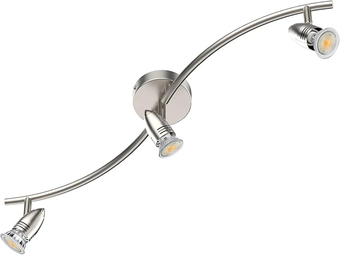 Track Lighting, Modern 3-Light Decorative Brushed Steel Flush Mount Ceiling Light Fixture, GU10 Pivot Heads, Adjustable Arms Directional Ceiling Spotlight Over Kitchen Sink, 28 Inch