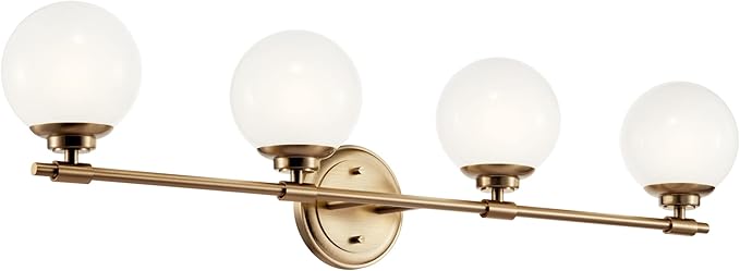 Kichler Benno 4-Light Bathroom Vanity Light Fixture with Opal Glass in Champagne Bronze, Modern Wall Mount Over Mirror for Bathroom or Powder Room (8.75" x 34"), 55173CPZ