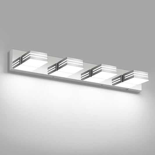 LED Modern Bathroom Vanity Light Fixtures (4-Light, 30-Inch), Chrome Modern Bathroom Wall Lighting Fixtures Over Mirror (Cool White 6000K)