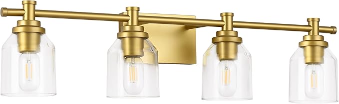 SOLFART Bathroom Lighting Fixtures Over Mirror Wall Sconce Gold Vanity Light Fixtures 4 Lights Bathroom Light
