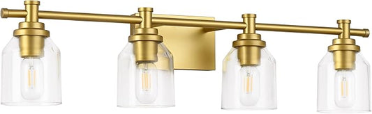 SOLFART Bathroom Lighting Fixtures Over Mirror Wall Sconce Gold Vanity Light Fixtures 4 Lights Bathroom Light