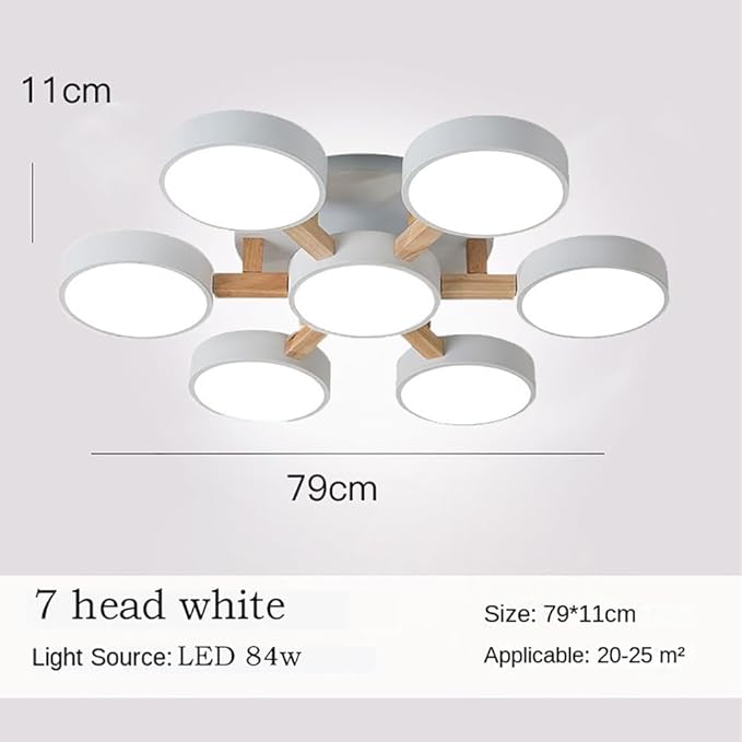 LED Ceiling Light Fixture,32 Inch 7-Lights Modern Ceiling Lights Flush Mount Wooden 84W Chandelier for Living Room Bedroom Kitchen,Dimmable 3000K/4000K/6000K Temperatures Selectable, White