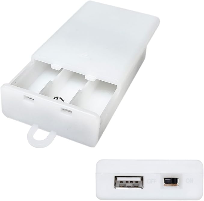 USB Female Socket 3 AA Battery Case White Battery Box Holder for 5V USB LED Strip Lights Fairy String Lights Curtain Lights Christmas Decoration
