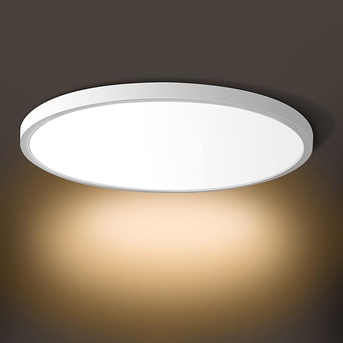 LED Flush Mount Ceiling Light Fixture, 2800K Warm White 24W(240W Equivalent) 12 Inch Flat Modern Ceiling Lighting, 3200LM Ceiling Lamp for Bathroom Porch, Kitchen, Bedroom, Living Room, Hallway