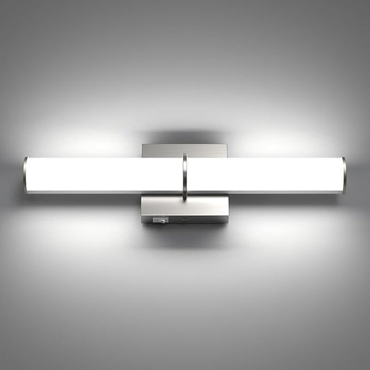 OOWOLF 17.3Inch Modern Vanity Light Fixture with Switch, 12W 5000K Led Bathroom Light Fixture Over Mirror, Hardwired, Brushed Nickel 1200LM Vanity Light Bar for Mirror Bedroom Hallway Living Room