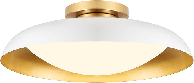 kudos Large Flush Mount Ceiling Light, 21inch LED Ceiling Light Fixture, White and Gold Finish, 44W 2500lm Modern Hanging Light Fixtures for Living Room, Bedroom, Hallway, 5CCT Adjustable, KDCL02-WT-L