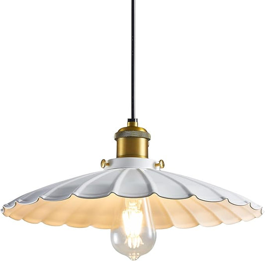 Pendant Lights, 13.8 Inch Glossy White Lampshade Kitchen Pendant Lights Height Adjustable Island Pendant Lights for Kitchen Industrial Style Hanging Light for Bedroom