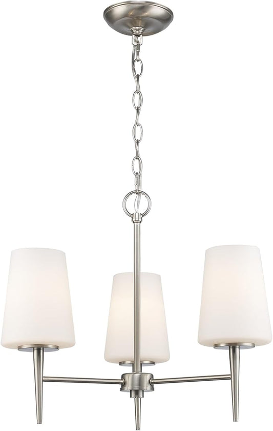 Montgomery 3-Light Chandelier | Brushed Nickel Finish with White Frosted Glass Shade | Adjustable Hanging Height | Uses E26 Medium Base Bulb (Nickel, Chandelier)