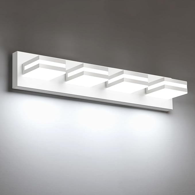 IZORRO LED Modern Bathroom Lights Fixtures(4-Light,Dimmable,360°Rotate),Matte White Acrylic Wall Lighting,Vanity Lights for Bathroom Over Mirror - 6000k 24In （No Assembly Required）