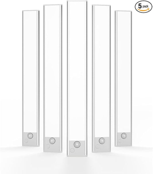 Under Cabinet Lighting, LED Magnetic Motion Activated Under Cabinet Lights, Rechargeable Closet Lights 2500mAh Battery Operated, Wireless Dimmable Under Counter Lights for Kitchen,Hallway 5 Pack