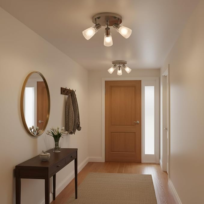 10” Decorative Track Lighting Kit, Brushed Nickel Finish Flush Mount Ceiling Light Fixture with Frosted Glass Shades, E26 Base Adjustable Heads Provide Directional Light (3-Light)