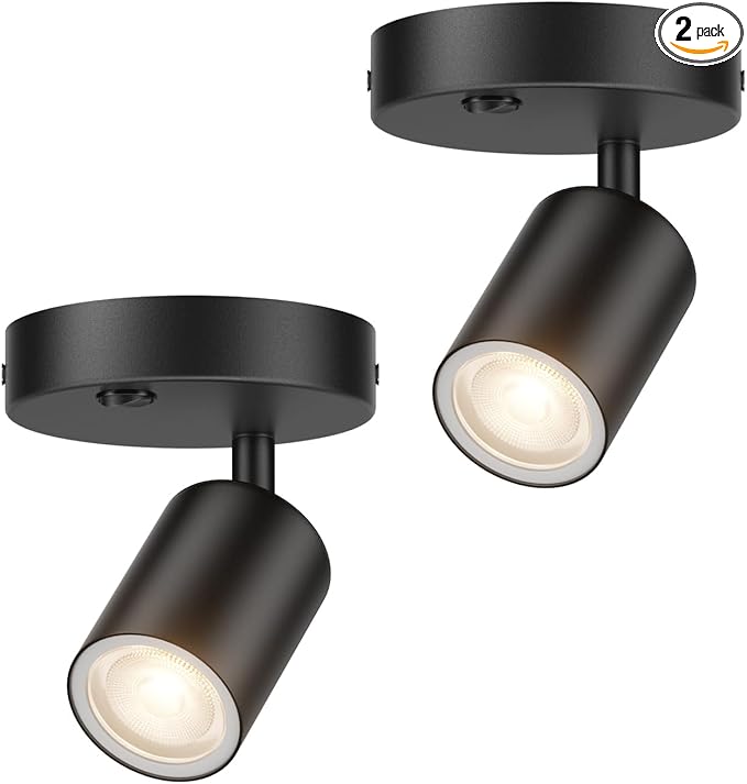 2-Pack Directional Flush Mount Spot Light Dimmable Ceiling Spotlight Indoor LED Spot Lights Adjustable Wall Spotlight Focus Light Accent Light Fixture for Living Room, Black, GU10 Bulb Not Included