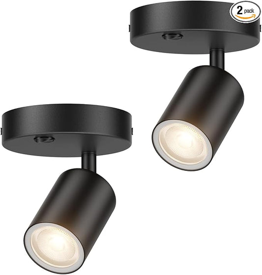 2-Pack Directional Flush Mount Spot Light Dimmable Ceiling Spotlight Indoor LED Spot Lights Adjustable Wall Spotlight Focus Light Accent Light Fixture for Living Room, Black, GU10 Bulb Not Included