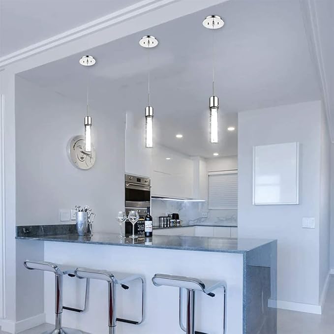 Vivio Lighting Modern Pendant Light Mini Pendant Lighting for Kitchen Island Crystal Bubble Glass LED Adjustable Hanging Lights for Dining Room Over Table Chrome 4000K