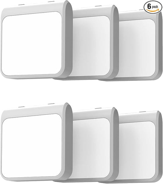 Solatec Plug-in Led Night Light with Auto Dusk to Dawn Sensor,Adjustable Brightness and Color, Warm White,Cool White Lights for Bathroom,Hallway,Bedroom, Kids Room, Kitchen, Stairway, 6 Pack