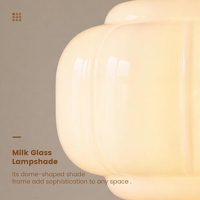 Milk Glass Ceiling Light Fixture - Antique Brass Semi Flush Mount Pendant Light for Kitchen, Hallway, and Bedroom 15 inch (White 15 inch)