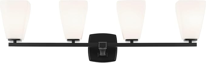 Kichler Marant 33.25" 4-Light Bathroom Vanity Light Fixture with Opal Glass in Black for Over Mirror, Modern Wall Mount Lighting for Powder Room (33.25" W x 9.5" H), 55217BK