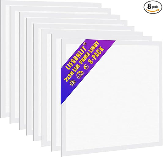 8 Pack 2x2 LED Flat Panel Troffer Light Fixture, 45W Recessed Edge-Lit Drop Ceiling Light, 0-10V Dimmable, 5000K,5800lm 2x2 LED Flat Panel Lay in Fixture for Office.