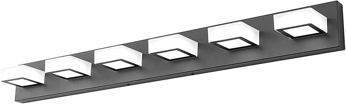 Ralbay 6 Lights LED Modern Dimmable Matte Black Vanity Light Acrylic Modern Vanity Wall Light Over Mirror Dimmable Bathroom Vanity Lighting Fixtures 6000K Cool White Light