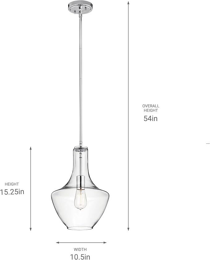 Kichler Everly 15.25" Kitchen Bell Pendant in Chrome, 1-Light Clear Glass Pendant Light, (15.25" H x 10.5" W), 42141CHCLR