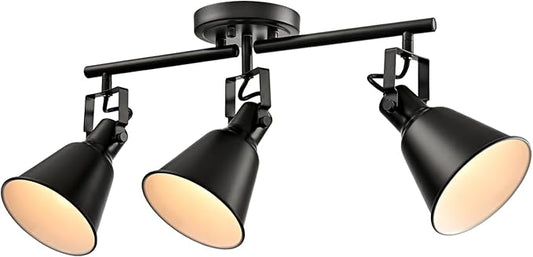 DIRYZON 3-Light Semi-Flush Mount Ceiling Track Lighting Adjustable Round Spotlight in Matte Black Multi-Directional Ceiling Mounted Art Accent Light for Bedroom Hallway Living Room Kitchen