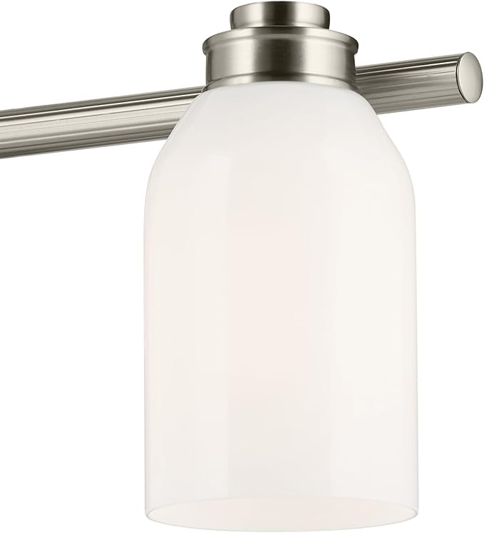 Kichler Shae 3-Light Bathroom Vanity Light Fixture with White Opal Glass, Modern 24.25 in Wall Mount Light Over Mirror in Brushed Nickel for Powder Room (24.25 in W x 9 in H), 55202NI