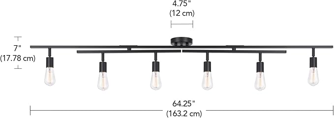 Globe Electric 64000125 64" 6-Light Double Center Swivel Track Lighting, Matte Black, Adjustable Pivoting Heads, Center Canopy, Modern Ceiling Light for Kitchen Island, Hallway, or Dining Room