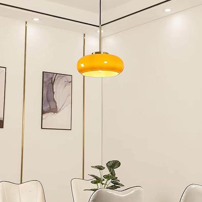Orange Pendant Light - Glass Hanging Lamp Gold Brass 1-Light Kitchen Island Pendant Lights Fixture Mid Century Modern Ceiling Hanging Lighting with 11 ″ Dome Shade for Dining Room