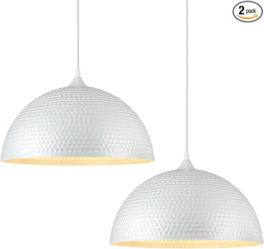 White Pendant Light 2 Pack, 16 inch Large Industrial Pendant Light, Farmhouse Kitchen Pendant Lighting, White Dome Pendant Lights for Kitchen Island, Dining Room Living Room