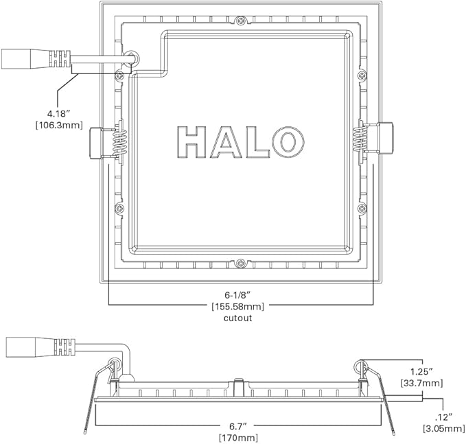 HALO HLB 6 in Square Canless Ultra-Thin LED Recessed Lighting Wafer Light, 900 Lumens, 5 Selectable Color Temperatures 2700K-5000K, Wet Rated, Energy Star Certified for Ceiling and Shower