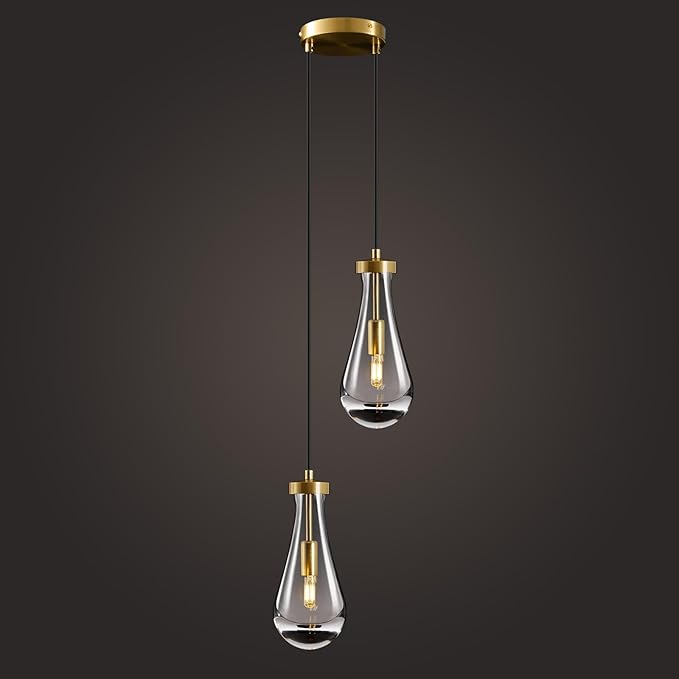 Raindrop Pendant Lights Kitchen Island: Raindrops Crystal Light Fixtures of 2 Lights - Gold Brass Teardrop Lighting over Dining Table - Modern Adjustable Tear Drop Ceiling Pendants Light Bulb Included