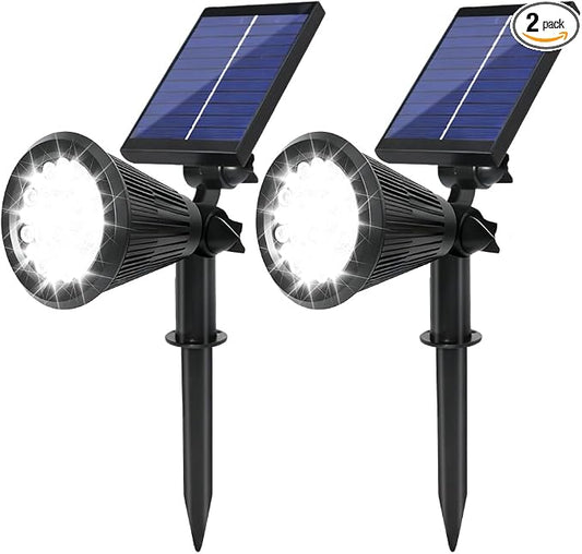 Solar Lights Outdoor, 36 LEDs 1000LM Adjustable Solar Spot Lights Outdoor 2-in-1 Waterproof Landscape Lighting for Garden, Yard & Pathway - 2 Pack (Cool White)