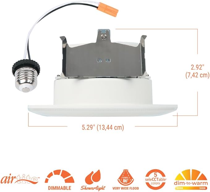 HALO RL Night Light 4 in LED Recessed Downlight with Night Light Mode, 700 Lumens, Selectable CCT 2700K-5000K, Dim-to-Warm, Matte White - RLNL4079FSD2W1EWH