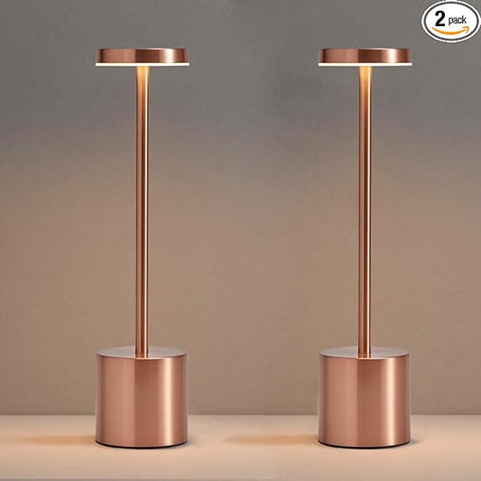 2 Pack LED Rechargeable Cordless Table Lamps,Portable Outdoor 5000 mAh Battery Operated Table Light Touch Control 3 Color Dimmable Lamp for Patio/Cofee/Restaurant/Camping/Dining/Bedroom-Rose Gold