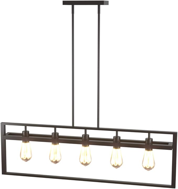Tangkula 5-Light Island Lighting, Modern Style Domestic Linear Pendant Light Fixture, for Kitchen Dining Room Hallway, Pendant Lamps, Dark Brown Finish