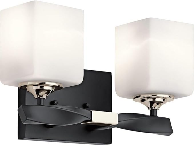 Kichler Marette 13.5" 2 Light Vanity Light with Satin Etched Cased Opal Glass in Black