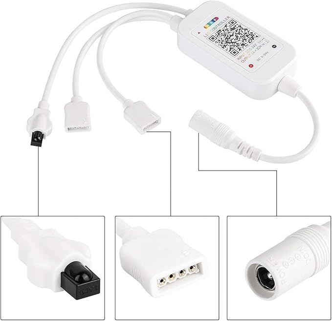 SUPERNIGHT 2 in 1 RGB LED Strip Light Controller, App Controlled Smart Music Controller for Android and iOS, DC 5V-24V RGB Strip
