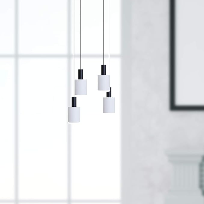 Virgo 4 Mini Pendant Lighting Black-White - LED Hanging Light Fixture for Kitchen Island, Bar, Foyer - Cluster Pendants - Dimmable, Adjustable Wire, Lamp Bulb Included